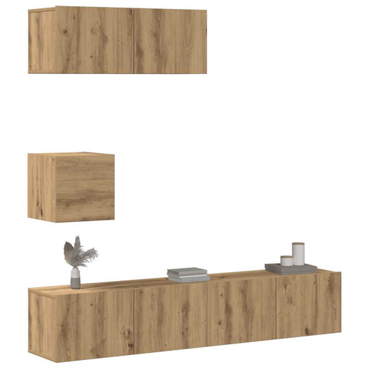 Set Mobile TV 4 pz Montato a Parete Rovere in Legno Multistrato - homemem39