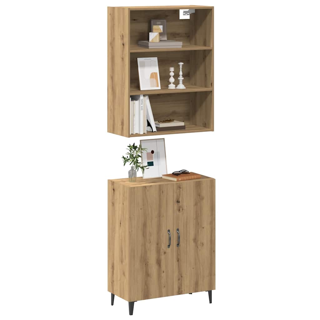 Credenza con Pensile Rovere Artigianale in Legno Multistrato - homemem39