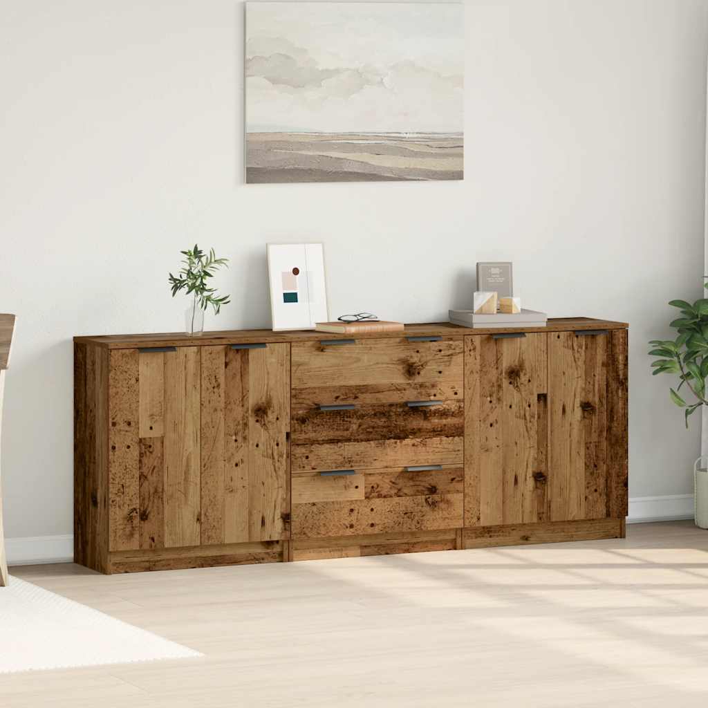 Credenze 3 pz Legno Antico 60x30x70 cm in Legno Multistrato - homemem39