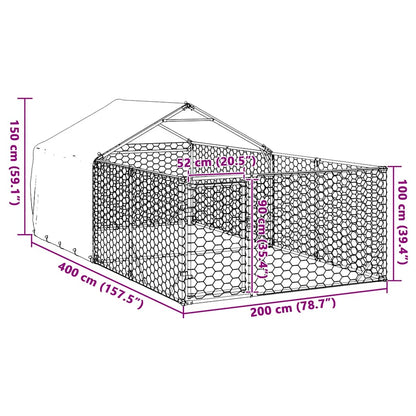 Cuccia per Cani da Esterno con Recinto 4x2x1,5m Acciaio Zincato