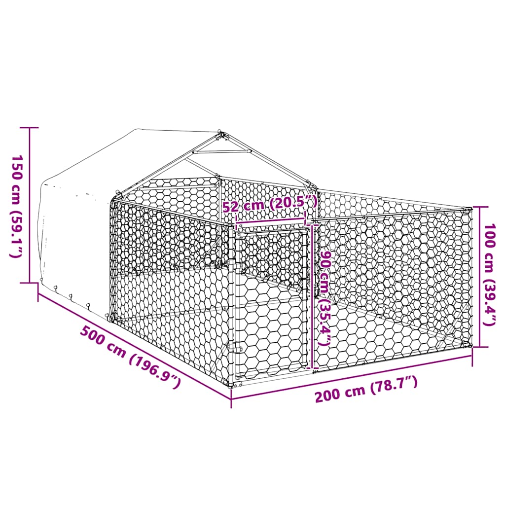 Cuccia per Cani da Esterno con Recinto 5x2x1,5m Acciaio Zincato - homemem39