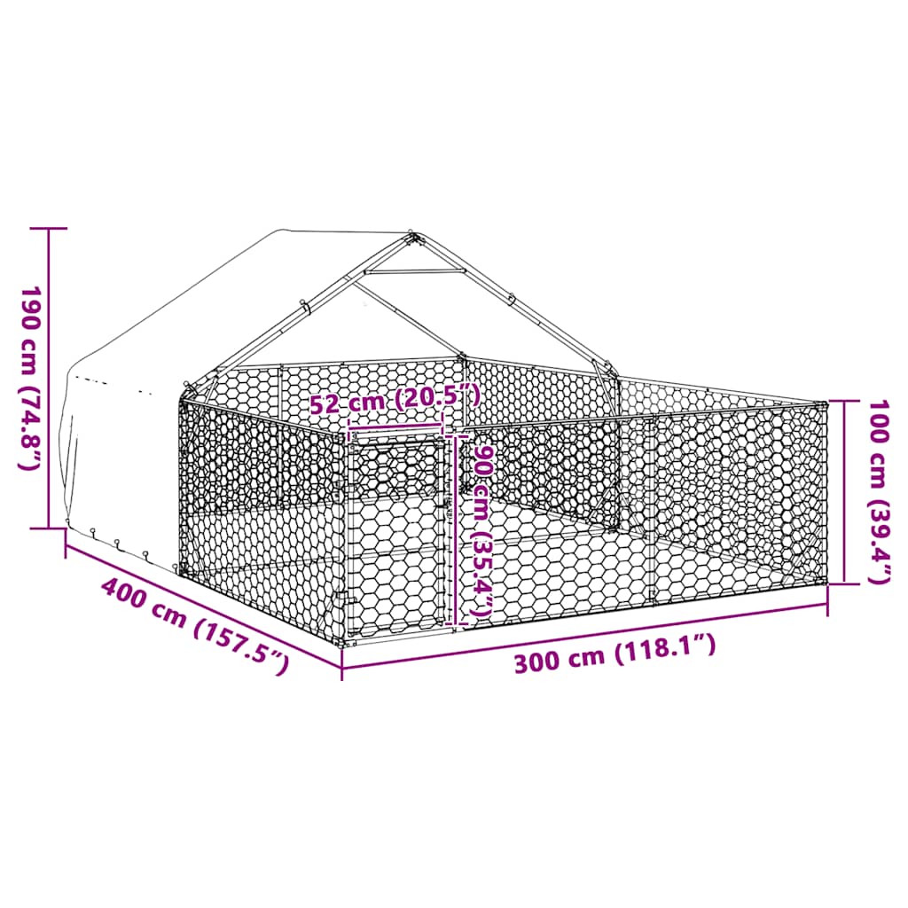 Cuccia per Cani da Esterno con Recinto 4x3x1,9m Acciaio Zincato - homemem39
