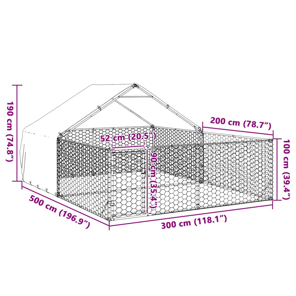 Cuccia per Cani da Esterno con Recinto 5x3x1,9m Acciaio Zincato - homemem39
