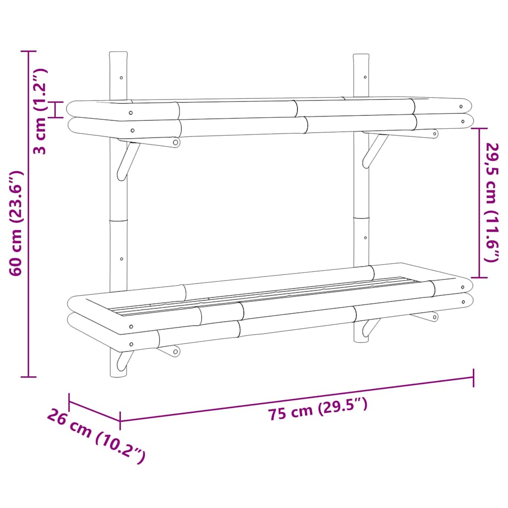 Scaffale da parete Marrone 75 x 26 x 60 cm Bambù | homemem39