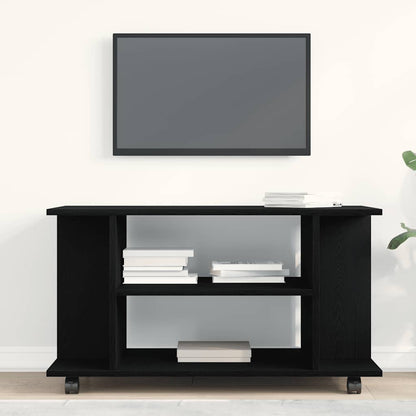 Mobile TV Ruote Rovere Nero 80x40x45cm Legno Multistrato - homemem39