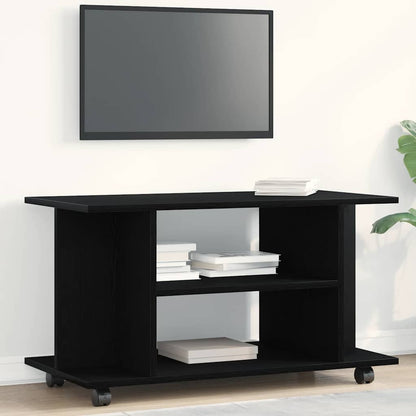 Mobile TV Ruote Rovere Nero 80x40x45cm Legno Multistrato - homemem39