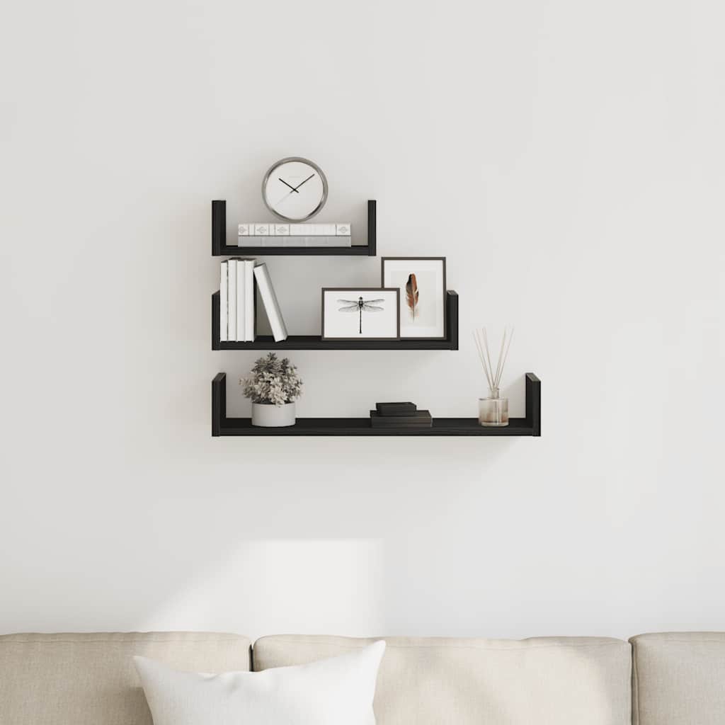 Mensole Parete 3pz Rovere Nero in Legno Multistrato | homemem39