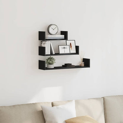 Mensole Parete 3pz Rovere Nero in Legno Multistrato | homemem39
