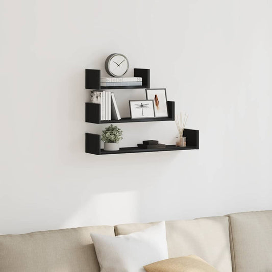 Mensole Parete 3pz Rovere Nero in Legno Multistrato | homemem39
