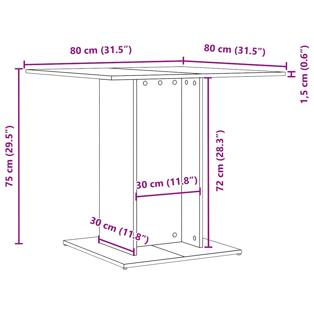 Tavolo da Pranzo Rovere Nero 80x80x75 cm Legno Multistrato | homemem39