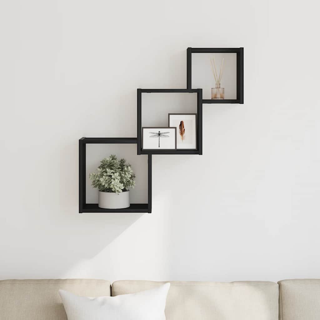 Mensole a Cubo Parete Rovere Nero 68x15x68 cm Legno Multistrato | homemem39