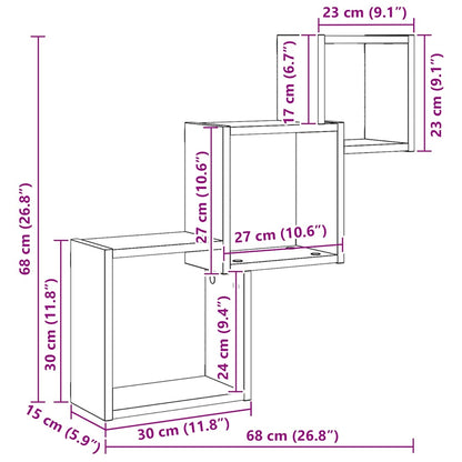Mensole a Cubo Parete Rovere Nero 68x15x68 cm Legno Multistrato | homemem39