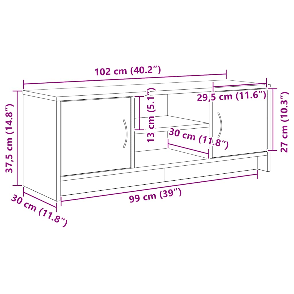 Mobile Porta TV Rovere Nero 102x30x37,5 cm Legno Multistrato