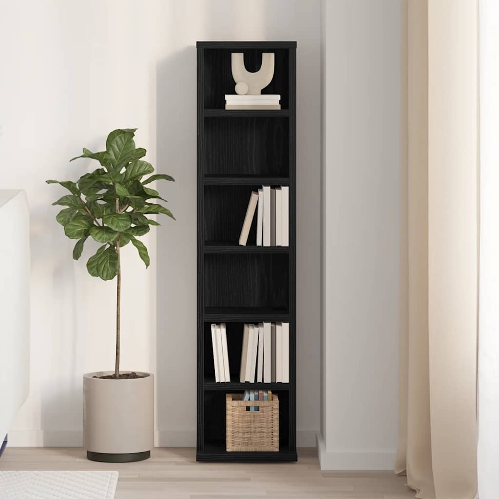 Mobile Porta CD Rovere Nero 21x20x88 cm in Legno Multistrato | homemem39
