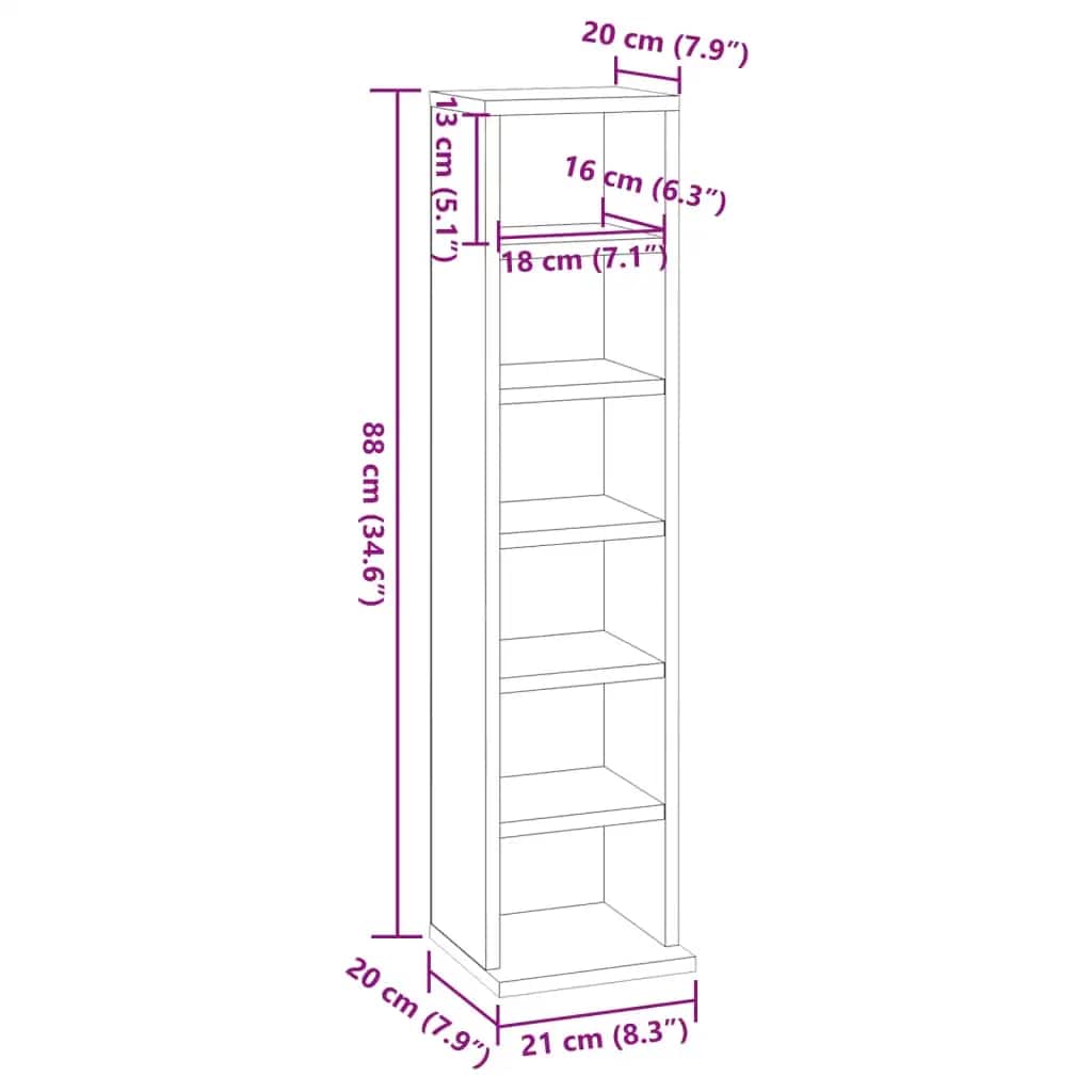 Mobile Porta CD Rovere Nero 21x20x88 cm in Legno Multistrato | homemem39