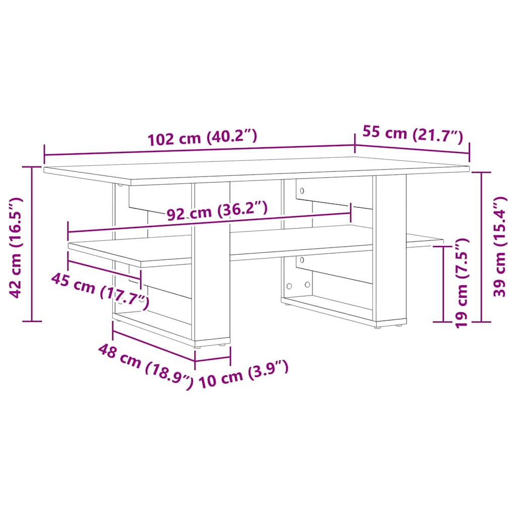 Tavolino da salotto Rovere nero 102 x 55 x 42 cm