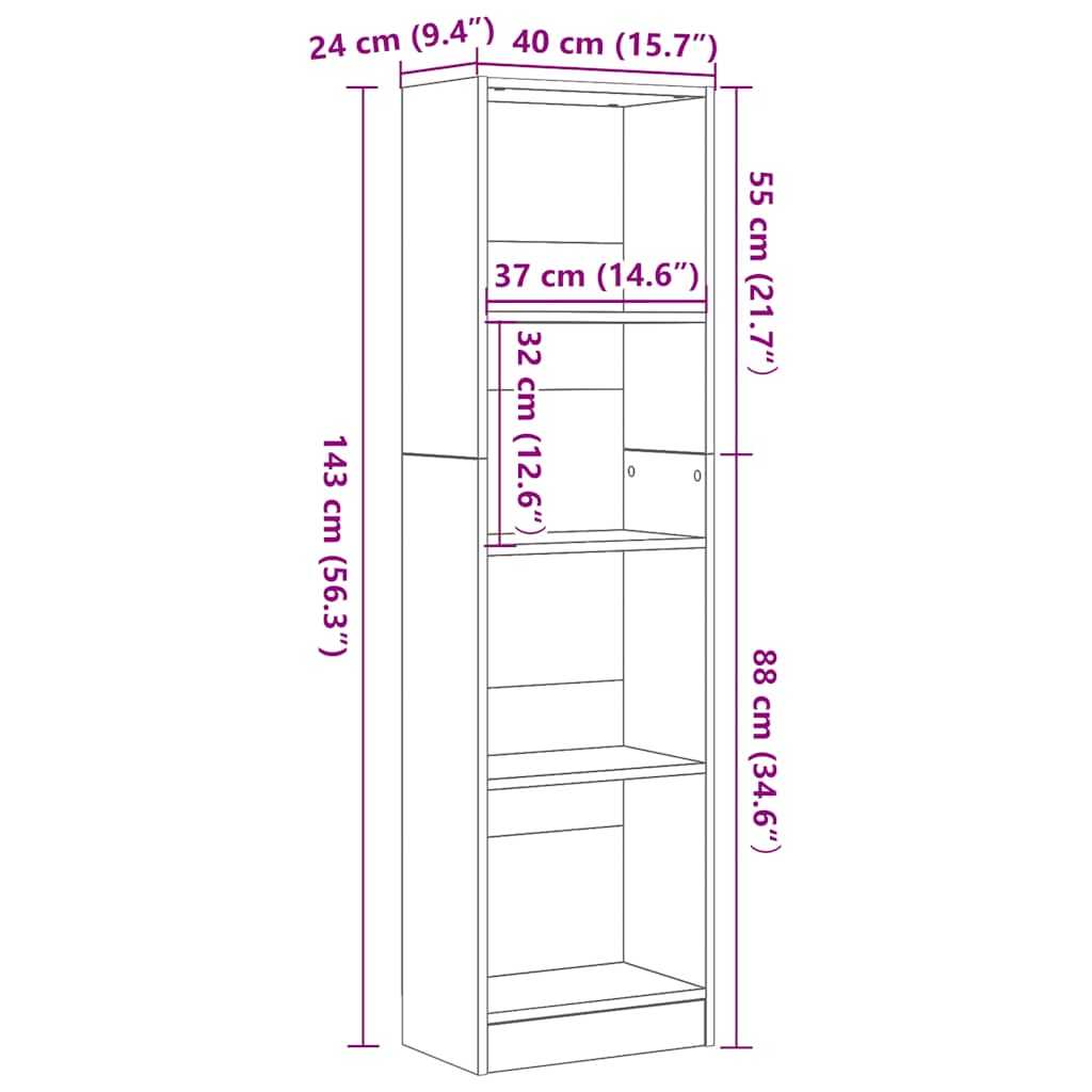 Libreria Rovere Nero 40x24x143 cm in Legno Multistrato | homemem39