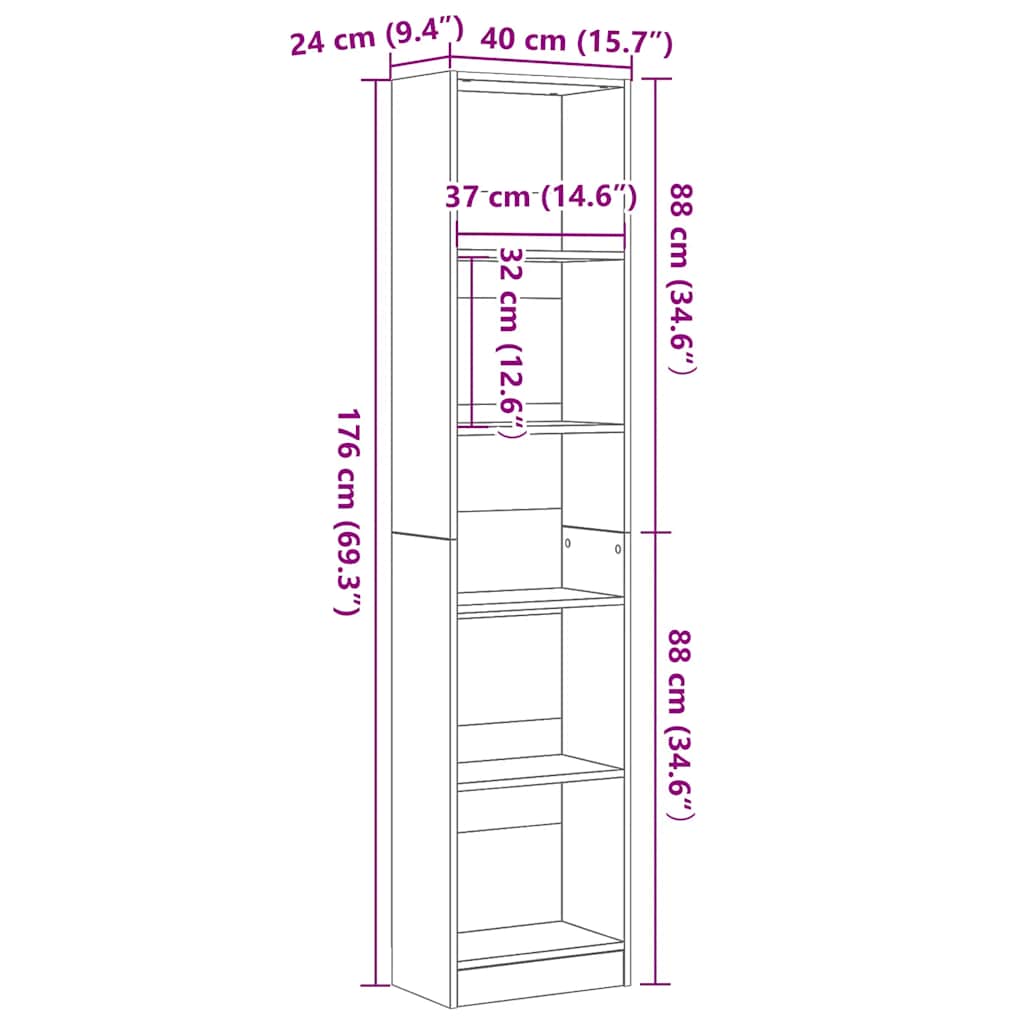 Libreria Rovere Nero 40x24x176 cm in Legno Multistrato | homemem39