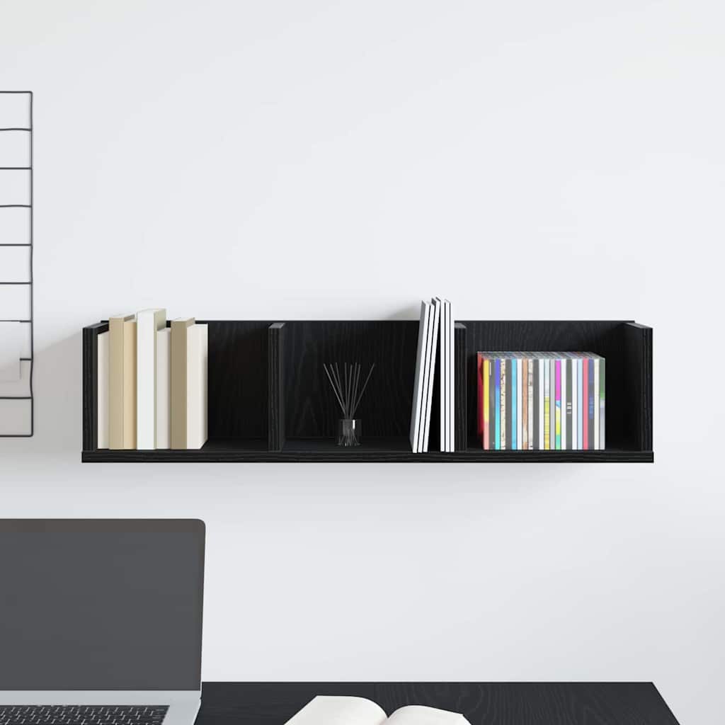 Scaffale da parete con lo scaffale Rovere Nero 75 x 18 x 18 cm