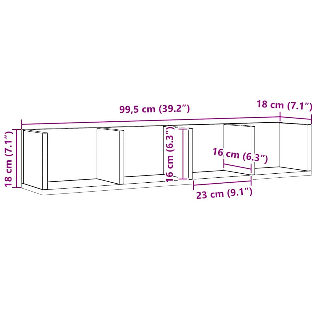 Scaffale da parete con lo scaffale Rovere Nero 100 x 18 x 18 cm | homemem39