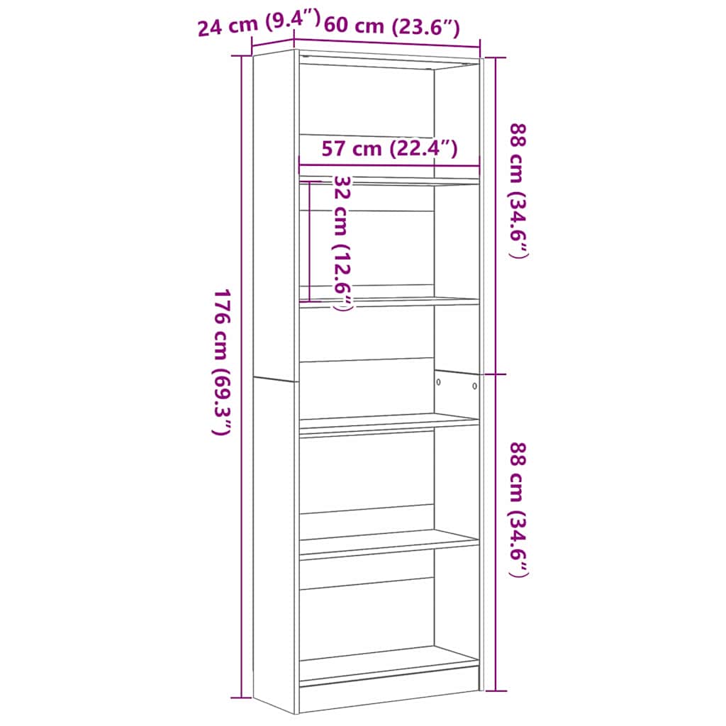 Libreria Rovere Nero 60 x 24 x 176 cm Legno multistrato