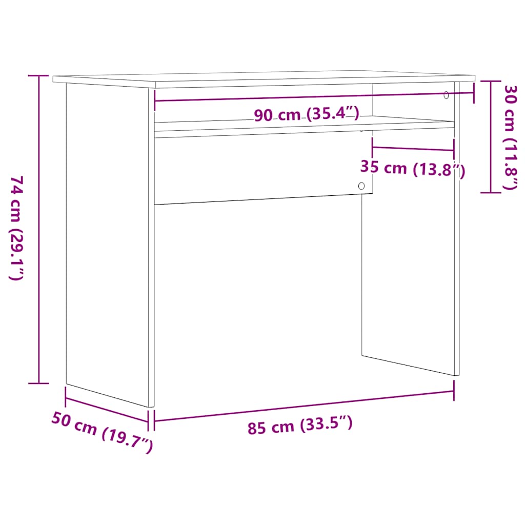 Scrivania Rovere Nero 90x50x74 cm in Legno Multistrato - homemem39
