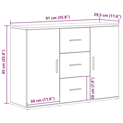 Credenza Rovere Nero 91x29,5x65 cm in Legno Multistrato