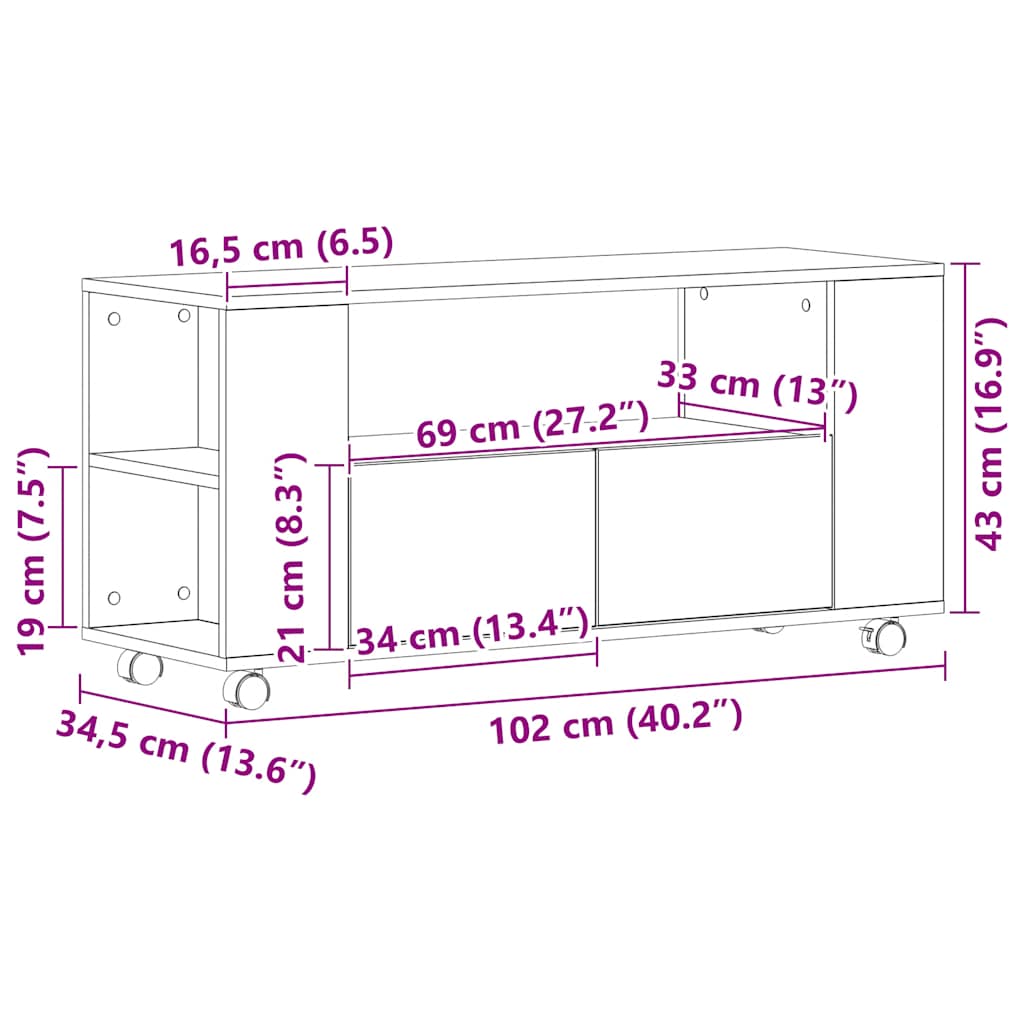Mobile Porta TV con Ruote Rovere Nero 102x34,5x43 cm Truciolato | homemem39