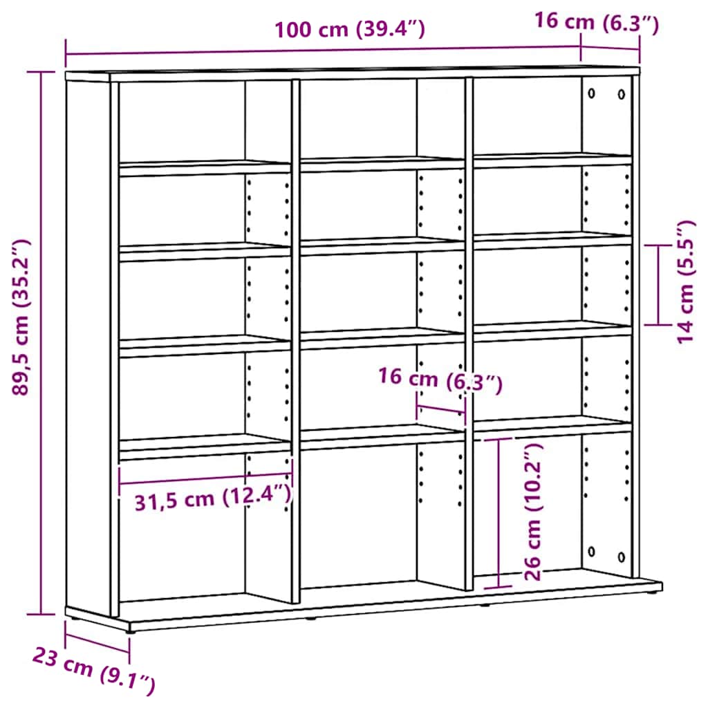 Mobile Porta CD Rovere Nero 100x23x89,5 cm Legno Multistrato - homemem39