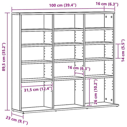 Mobile Porta CD Rovere Nero 100x23x89,5 cm Legno Multistrato - homemem39