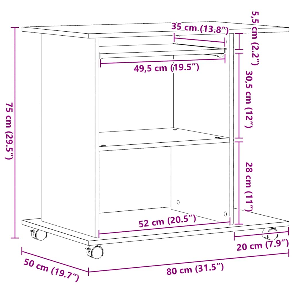Scrivania per computer Rovere Nero 80x50x75 cm in Legno Multistrato | homemem39