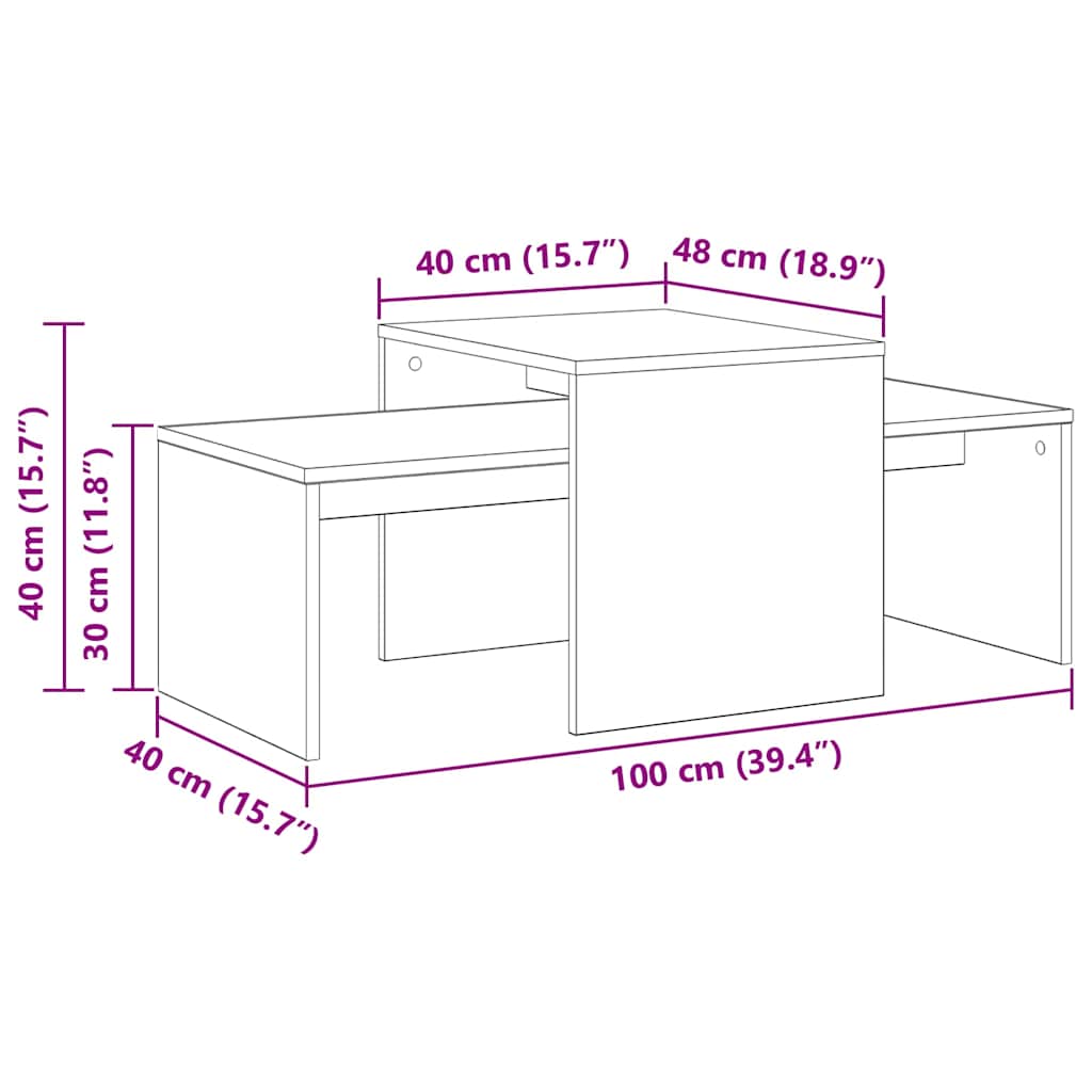 Tavoli da annidamento Rovere Nero 100 x 48 x 40 cm