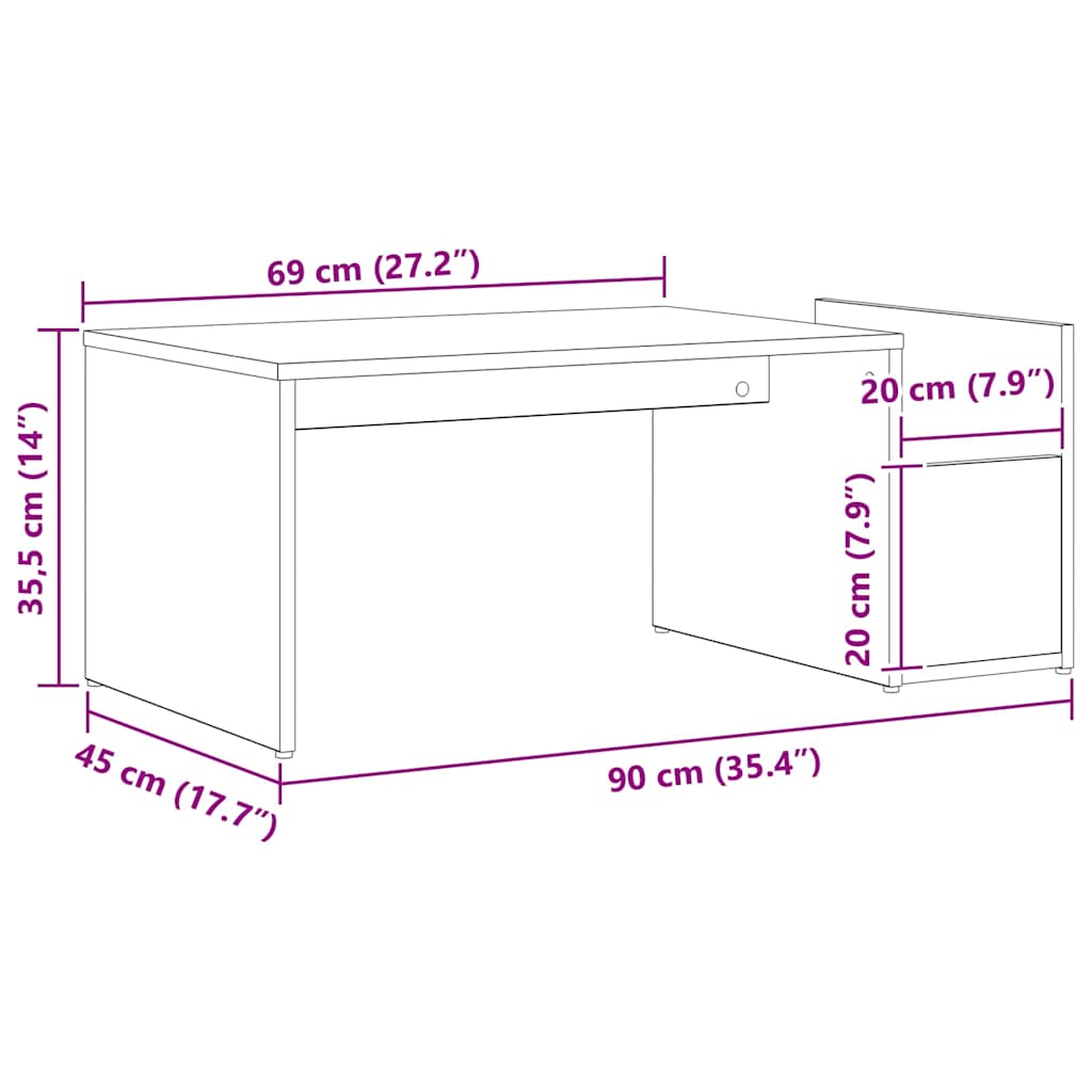 Tavolino da salotto Rovere Nero 90 x 45 x 35 cm