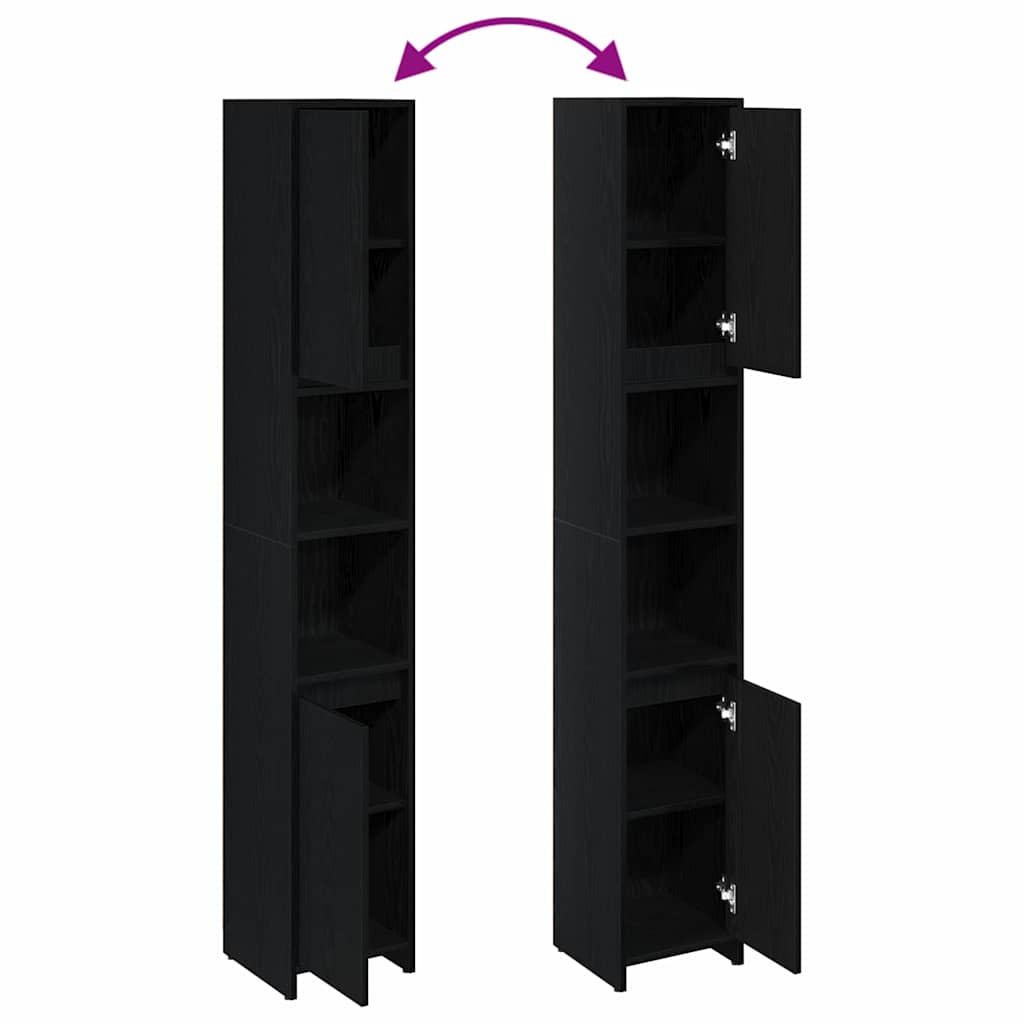 Mobile da Bagno con porta Rovere Nero 30 x 30 x 183,5 cm