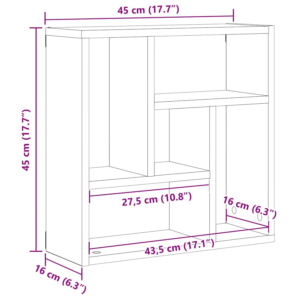 Scaffale a Parete Rovere Nero 45x16x45 cm in Truciolato | homemem39