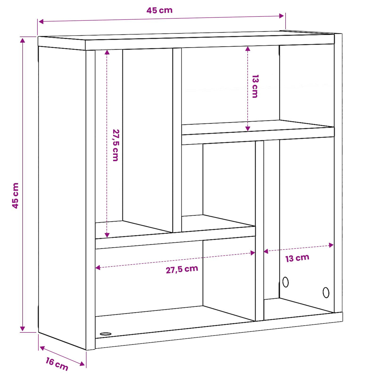 Scaffale a Parete Rovere Nero 45x16x45 cm in Truciolato