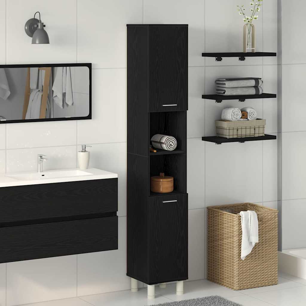 Mobiletto da bagno con porta Rovere Nero 30 x 30 x 179 cm