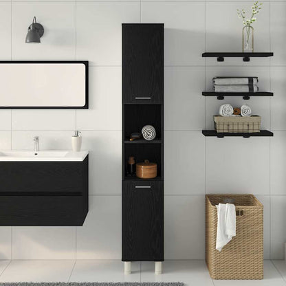 Mobiletto da bagno con porta Rovere Nero 30 x 30 x 179 cm
