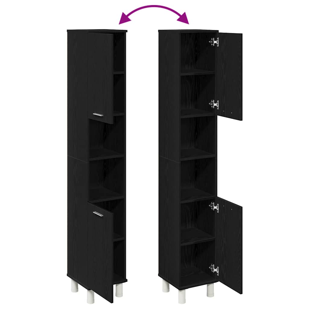 Mobiletto da bagno con porta Rovere Nero 30 x 30 x 179 cm