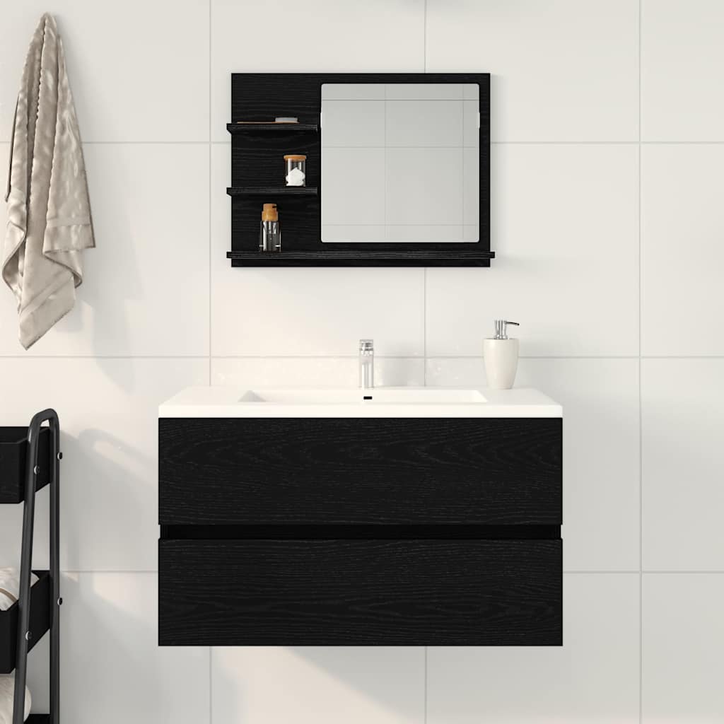 Specchio da Bagno Rovere Nero 60x10,5x45 cm Legno Multistrato