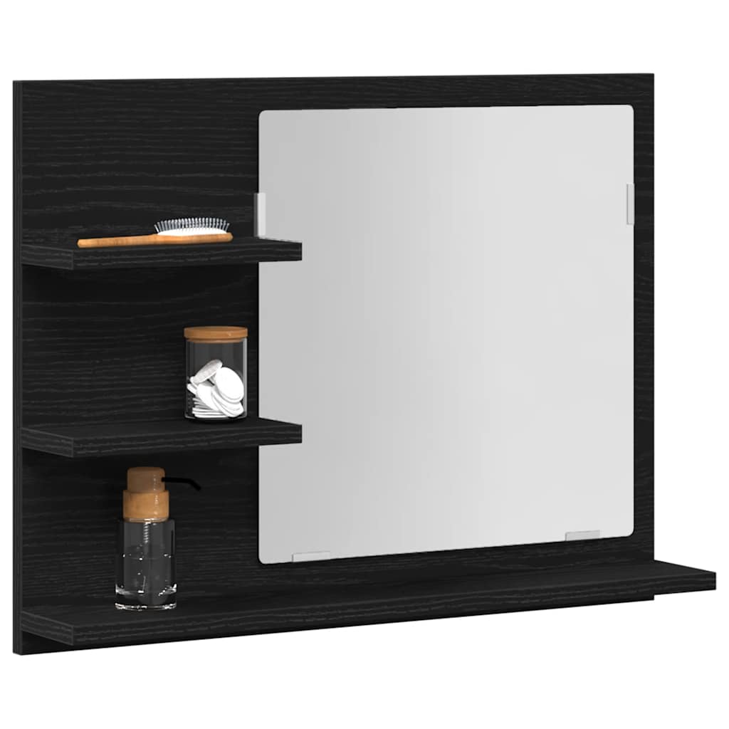 Specchio da Bagno Rovere Nero 60x10,5x45 cm Legno Multistrato