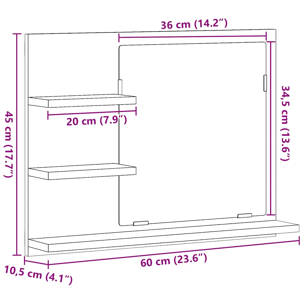 Specchio da Bagno Rovere Nero 60x10,5x45 cm Legno Multistrato