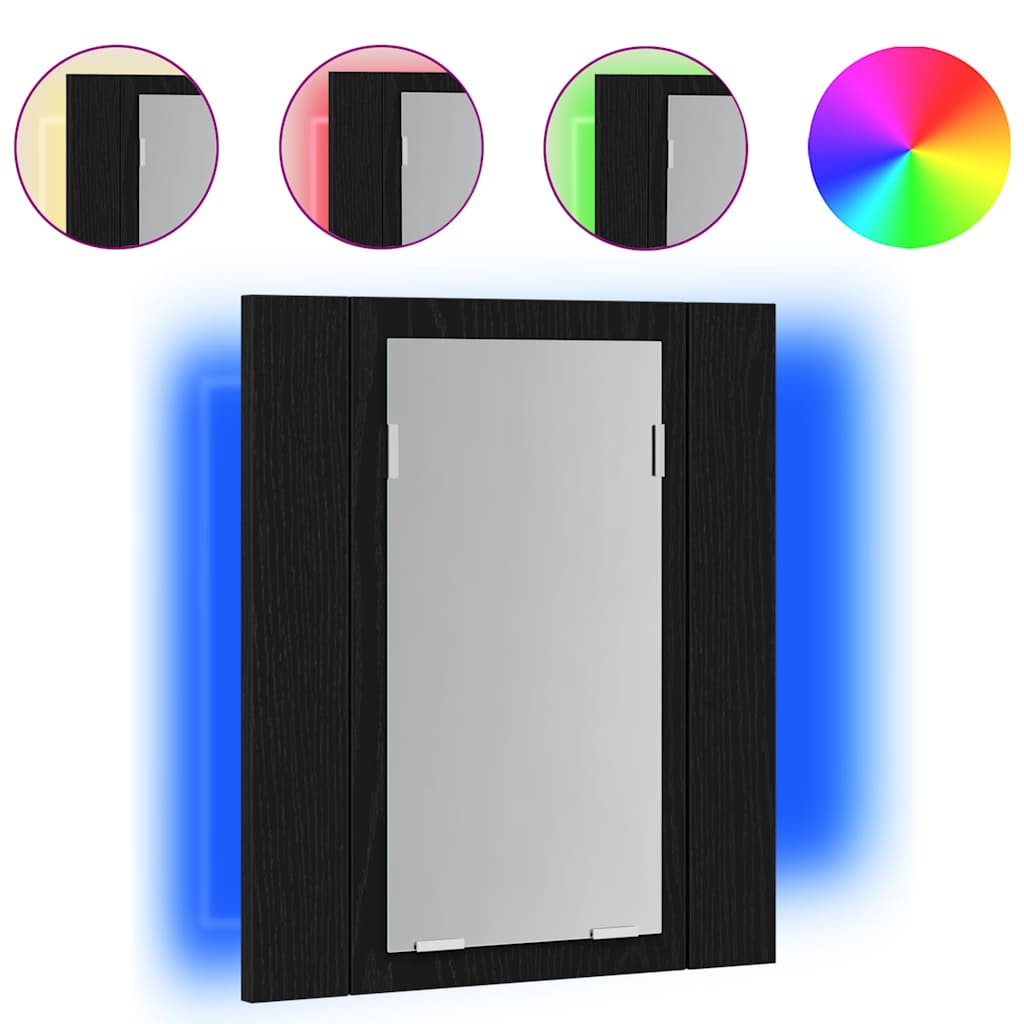 Mobiletto con specchio a LED per bagno Rovere Nero 40x12x45 cm in Legno Multistrato | homemem39