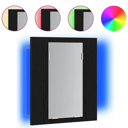 Mobiletto con specchio a LED per bagno Rovere Nero 40x12x45 cm in Legno Multistrato | homemem39