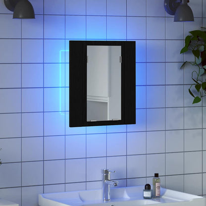 Mobiletto con specchio a LED per bagno Rovere Nero 40x12x45 cm in Legno Multistrato | homemem39