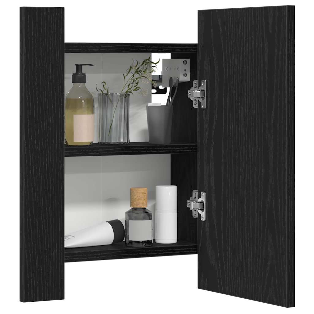 Mobiletto con specchio a LED per bagno Rovere Nero 40x12x45 cm in Legno Multistrato | homemem39