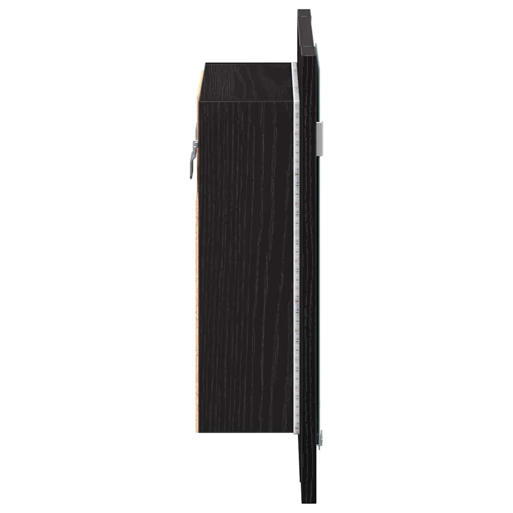 Mobiletto con specchio a LED per bagno Rovere Nero 40x12x45 cm in Legno Multistrato | homemem39