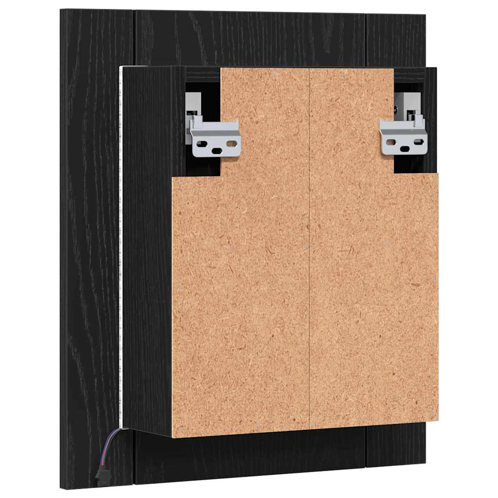 Mobiletto con specchio a LED per bagno Rovere Nero 40x12x45 cm in Legno Multistrato | homemem39