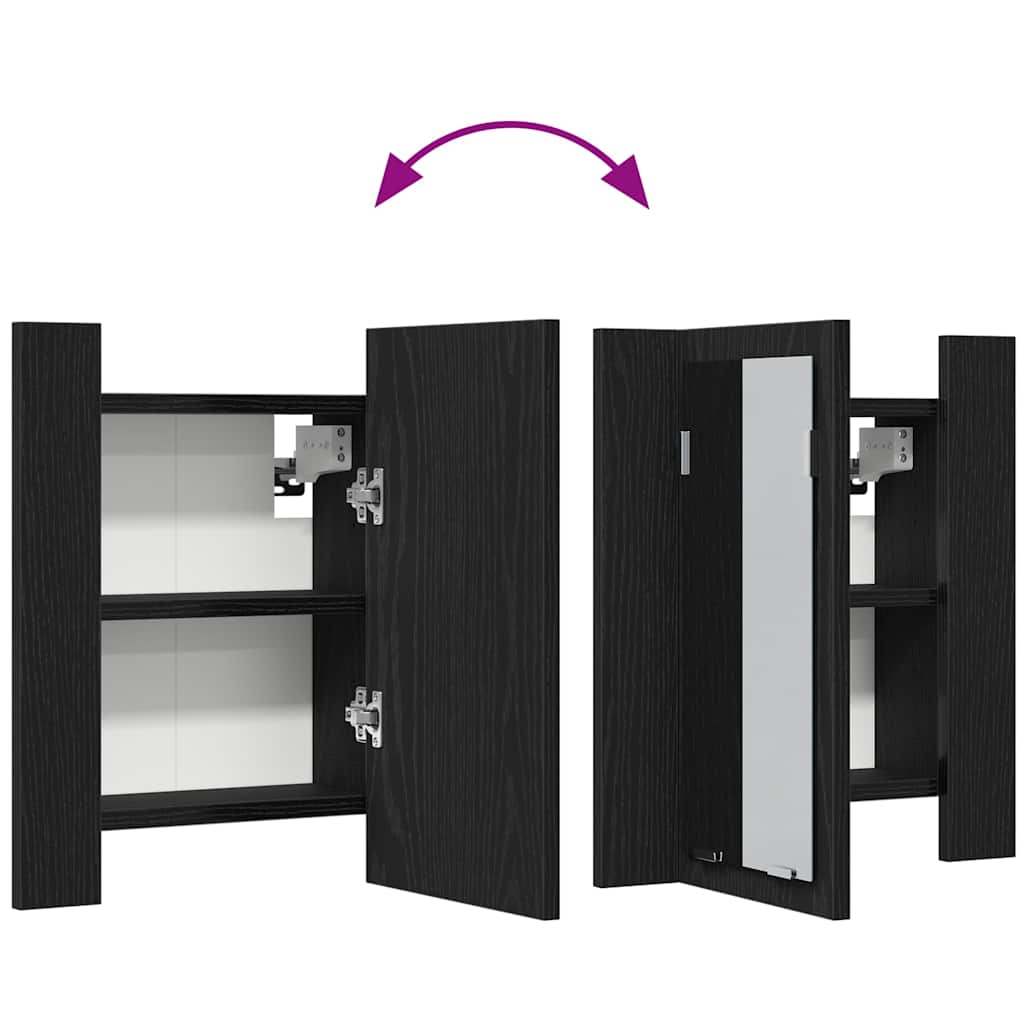 Mobiletto con specchio a LED per bagno Rovere Nero 40x12x45 cm in Legno Multistrato | homemem39