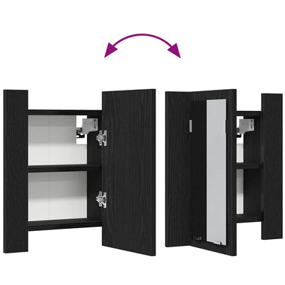 Mobiletto con specchio a LED per bagno Rovere Nero 40x12x45 cm in Legno Multistrato | homemem39